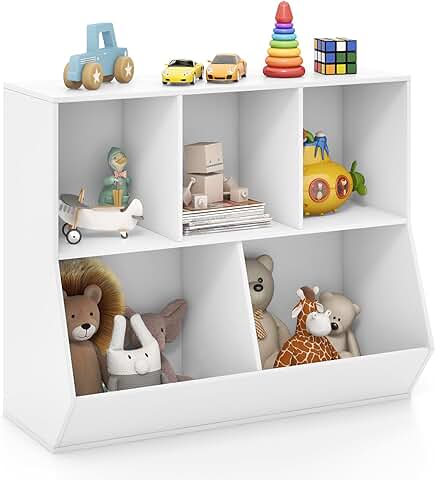 GOPLUS Estanteria Infantil de Juguetes y Libros para Niños, Libreria de Madera con 5 Compartimentos Abiertos de Gran Capacidad, Mueble Infantil para Dormitorio Salón Guardería, 90×40×76 CM  