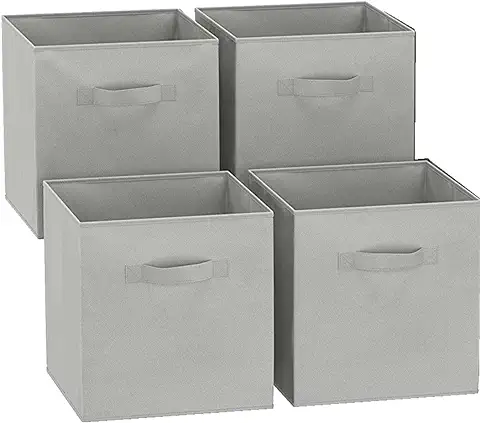 GREATOOL Caja de Almacenaje Plegable, Pack 4 Unidades, 31x31x31cm,Cajas Organizadoras en Tela, Caja para Organizar Ropa, Juguetes y Sábanas en Armarios (4 Unidades, Gris Claro)  