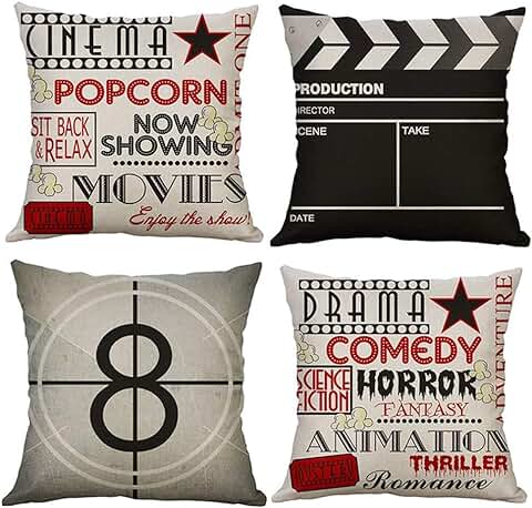 Gspirit 4 Pack Retro Pelicula Algodón Lino Throw Pillow Case Funda de Almohada para Cojín 45x45 cm  