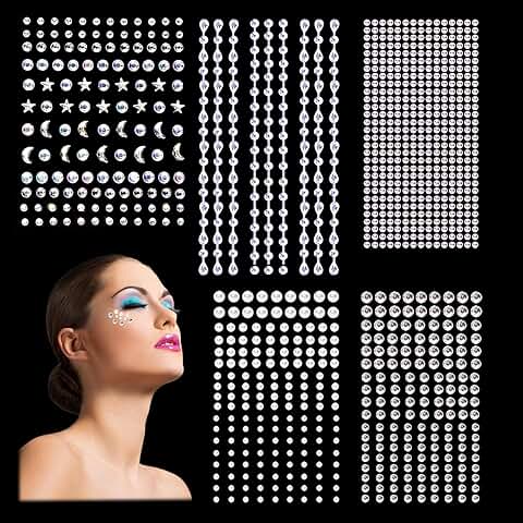 GWAWG 850 Piezas Gemas Faciales Adhesivas,Pegatinas de Diamantes de Imitación Brillantes para la Cara Ojos Uñas Cuerpo, Diamantes Cristal Tatuajes Temporales Autoadhesivas para Festival Maquillaje  