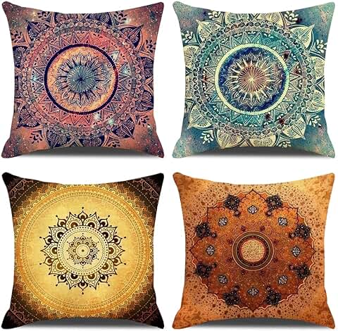 GYISANA Juego de 4 Fundas Cojines 45x45 Linaza Modernas Cojines Decoracion para Sofa (Mandala)  