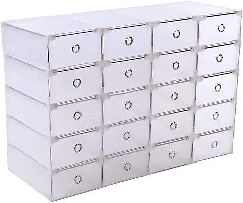 H-YEEU 20 Piezas Organizador de Zapatos Apilable, Cajas de Zapatos Transparentes, Zapatero Plastico Ahorro de Espacio, Combinar Libremente, Estanteria Modular Cubos para Calzado, Bisutería  