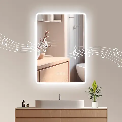 Habison Espejo de Baño LED con Bluetooth, 50 x 70 cm, Antivaho, Espejo de Pared con Iluminación con Interruptor Táctil, Altavoz Bluetooth, luz de 6400 K  