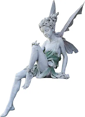 Hada Sentada Ornamento de Jardín 22 cm de Altura, Tudor y Turek Sentado Estatua de Hada Mágica, Elfos de Resina Figura de Jardín Escultura Figuras de Hadas con Alas  