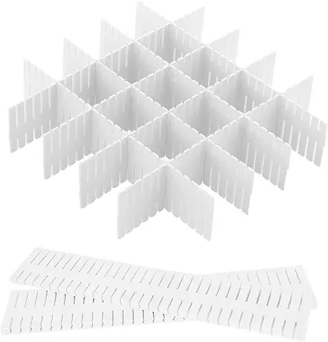 Hantoc 12 Piezas DIY Separadores de Cajones Ajustables, de Plástico Organizadores para Ropa Interior Calcetines Cinturón Suministros de Oficina 32.4 x 7 cm Blanco  