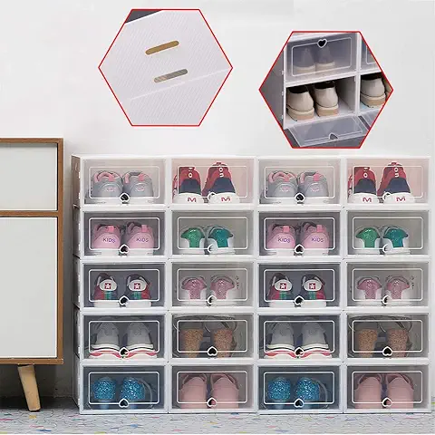 HarBin-Star Cajas de Zapatos 20 pcs Cajas de Almacenamiento de Zapatos de Plástico Transparente Apilables Contenedores Organizadores de Zapatos con Tapas para Mujer, Hombres y Niños  