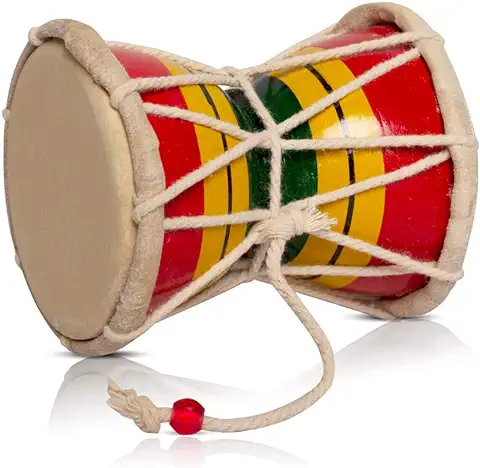 Hecho a mano de Madera y Cuero Clásico Indio Folk Dumroo Damroo Damaru Tambor de mano Conjunto de Percusión Decorativo Coleccionable Showpiece World Instrumentos Musicales Diversión para Adultos Niños  