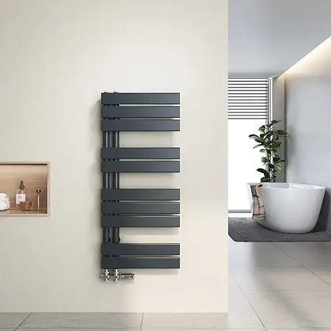 Heilmetz Radiador Toallero de tubo Plano 400 x 899mm, Radiador Toallero Electrico Baño Caliente de una Cara, Conexión Lateral para Toallero de agua Caliente, Antracita  