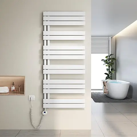 Heilmetz Toallero Electrico Baño 1385x600mm 800W, Radiador Toallero Electrico con Termostato Elemento Calefactor y Función de Temporizador（Blanco）  