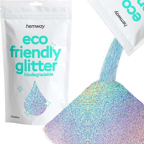 Hemway Eco Friendly Biodegradable Glitter 100 g / 3,5 oz Bio Cosmético Seguro de la Chispa Vegano para Cara, Sombra de ojos - 1/128" 0.008" 0.2mm - Plata Holográfica  