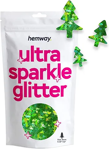 Hemway Ultra Brillo de la Chispa - 1/3" 0,33" 8mm - árbol de Navidad del Brillo de Fiesta Festivo de Coníferas para la Decoración, Niños, Libro de Recuerdos - Verde Esmeralda Holográficas - 50g  