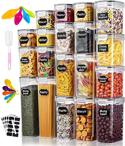 Heuchaey Juego de 19 Tarros de Almacenamiento, con Tapa, Herméticos, sin BPA, Plástico, Herméticos, para Cereales, Pasta, Cereales, Cereales, Cereales, Cereales, Cereales, Cereales, Cereales  