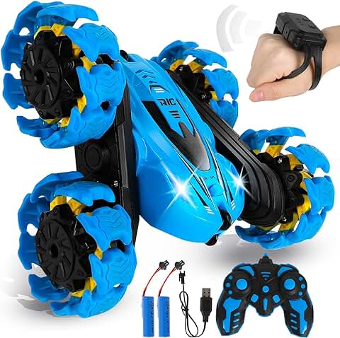 Hilifexll Coche Teledirigido, Juguetes para Niños Regalo 3 4 5 6 7 Años Niños y Niñas, 2.4Ghz Coche de Acrobacias 360 Grados de RotacióN, 4WD Coche RC con Luces Incluye Batería Recargable (Azul)  