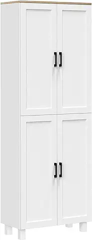 HOMCOM Alacena de Cocina Nórdico Mueble Aparador de Comedor Armario de Almacenaje de Cocina con 4 Puertas y Estantes Ajustables Antivuelco 60x30x170,5 cm Blanco  