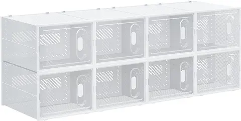 HOMCOM Cajas de Zapatos de Plástico Juego de 8 Organizadores de Almacenamiento Caja Zapatero Apilable Puertas Magnéticas para Aromas para Entrada Pasillo Hasta Talla 45 Transparente  