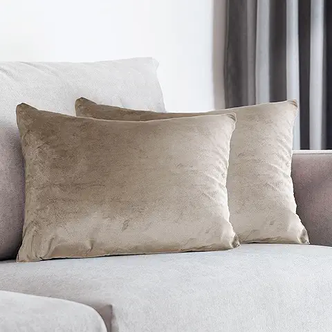 HOMEYA - 2 Funda para Cojines de Terciopelo 50 x 70 cm - Fundas para Almohadas 100% Poliester, Extra Suave, Acabado Brillante con Cierre de Cremallera 2 Unidades ( Taupe )  