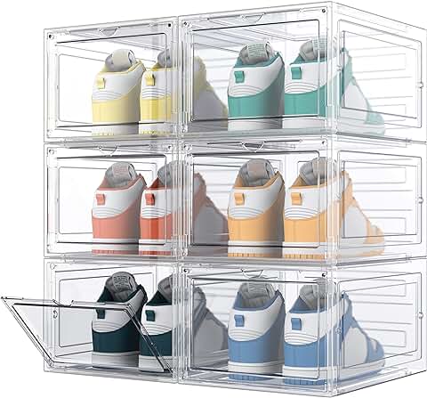 HOMIDEC Cajas de Zapatos, 6 Cajas de Almacenamiento de Zapatos de Plástico Transparente Apilables, Contenedores Organizadores de Zapatos con Tapas para Mujeres/Hombres  