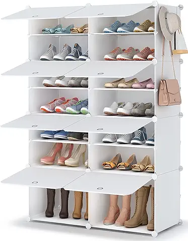 HOMIDEC Zapatero, 7 Niveles Mueble Zapatero Blanco para 28 Pares, Zapatero Armario para Dormitorio Sala de Estar  