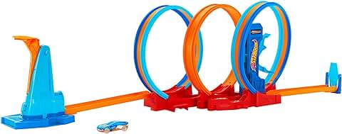 Hot Wheels Ultra Hots Loopings Locos Pista para Coches de Juguete con 3 Bucles, Lanzador y 1 Vehículo, +4 Años (Mattel HPX93)  