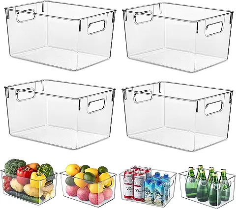 HPYLIF·H Organizador de Nevera Transparente - Juego de 4, Organizador de Despensa, Cajas de Almacenaje de Refrigerador para la Cocina, Despensa, Armarios, Encimeras - sin BPA 29 x 20 x 15.5 cm  