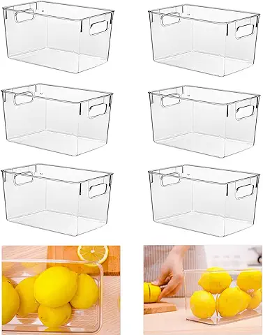 HPYLIF·H Organizador de Nevera Transparente - Juego de 6, Organizador de Despensa, Cajas de Almacenaje de Refrigerador para la Cocina, Despensa, Armarios, Encimeras - sin BPA 24 x 13 x 11.5 cm  