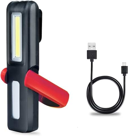 Htbakoi Linterna Taller Lampara led Recargable, Luz de Trabajo Portatil Mecanico Superbrillante Dual Modo(LED + COB) con Base Magnética 360º Gancho para Coche Hogar Camping Carro Emergencia Rojo  