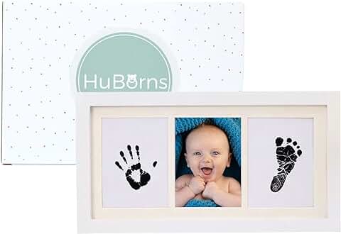 HuBorns - Kit Marco Huellas Bebe Recien Nacido, Cuadro con Tinta para Huella de Pie y Manos Recien Nacidos, No Tóxico, Regalos Bebes Originales Niño y Niña  