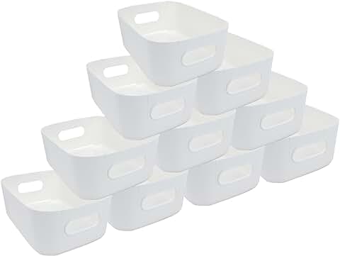 HULAGU 10 Piezas Cajas Almacenaje Plastico Cestas Almacenaje Plastico Blanco Cajas Organizadoras con Asas Cestas Almacenaje Cocina Decorativas de Armarios Comida Blanco para Oficina Baño Juguetes  