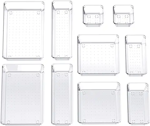 Humbgo Transparente Organizadores de Cajones Maquillaje - 10 Pcs Organizador Cajones Baño Con 5 Tamaños Diferentes Apto Para Cajón de Escritorio Baño Cocina Dormitorio  