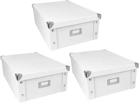 Ideen mit Herz Juego de 3 Cajas Organizadoras con Tapa, Plegables, de Cartón y Metal, 40,5 cm x 28 cm x 14,5 cm (blanco)  