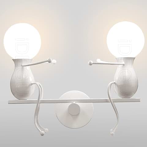 IDEGU 2 Focos Lámparas de Pared para Interior, Diseño Balancín Humanoide Creativo Aplique de Pared Decorativa Iluminación E27 para Habitación Infantil, Pasillo, Escalera, Sin Bombilla (blanco)  