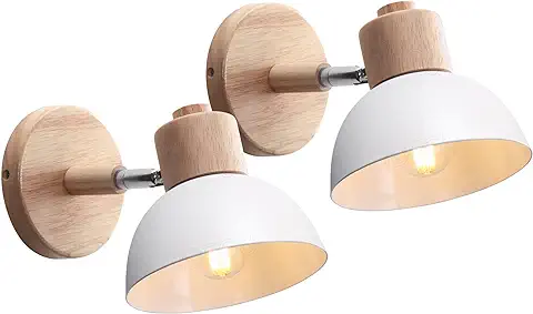 IDEGU 2 Piezas Lámparas de Techo Moderno, Lámparas de Pared para Dormitorio Simple E27 Iluminación Interior Luz de Pared en Madera Hierro Ajustable Lámparas para Pasillo Sala de Estar (Blanco)  