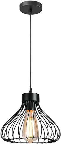 IDEGU Lámpara de Techo de Metal en Forma de Jaula Vintage para Cocina, Comedor, Salón, Dormitorio, bar, Pasillo, Restaurante, 23 cm, Negro (1 luz)  