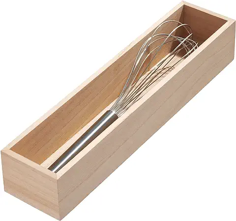 IDesign Bandeja Organizadora para la Cocina, caja Organizadora de Madera de Paulownia para el Cajón o el Armario de la Cocina, Organizador de Cajones para Cubiertos, Beige  