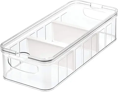 IDesign Caja Organizadora para Frigorífico (37,6 x 16,1 x 9,6 cm), caja de Plástico Libre de BPA Grande, Organizador de Nevera o para la Cocina, Transparente  