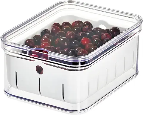 IDesign Caja Organizadora para Frutas y Verduras, caja de Plástico Libre de BPA, Organizador de Cocina con Bandeja de Goteo para Guardar Alimentos, Transparente  