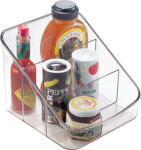 IDesign Caja Transparente con 3 Compartimentos, Organizador de Cocina Grande de Plástico, caja Organizadora para Especias o Alimentos Envasados, Transparente  