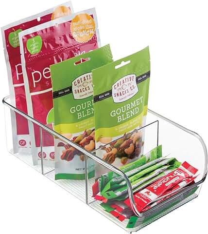 IDesign Caja Transparente con 3 Compartimentos, Organizador de Cocina Mediano de Plástico, caja Organizadora sin tapa y Apilable para Armarios y Cajones, Transparente  