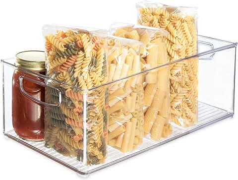 IDesign Caja Transparente para el Frigorífico, Organizador de Cocina Grande y Profundo de Plástico, Organizador de Nevera con asas y sin Tapa, Transparente, 40,6 x 20,3 x 12,7 cm  