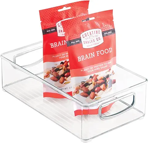 IDesign Caja Transparente para el Frigorífico, Organizador de Cocina Mediano de Plástico, Organizador de Nevera con asas y sin Tapa, Transparente  