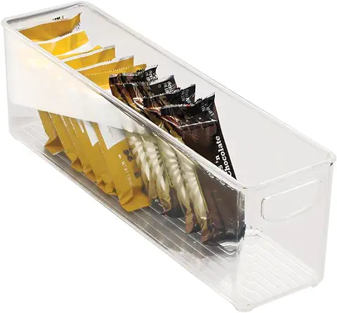 IDesign Caja Transparente para el Frigorífico, Organizador de Cocina Pequeño y Profundo de Plástico, Organizador de Nevera con asas y sin Tapa, Transparente, 40,6 x 10,2 x 12,7 cm  
