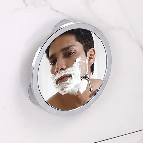 IDesign Espejo Redondo para la Ducha, Pequeño Espejo de Ducha de Metal Cromado con Ventosa, Espejo Antivaho para Afeitarse en el Baño, Plateado  