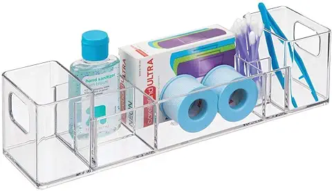 IDesign Organizador AA8 para Baño, 39680, caja de Almacenamiento de Plástico con 8 Compartimentos y Asas, Organizador de Cosméticos para Maquillaje, Medicamentos y Cremas, Transparente  