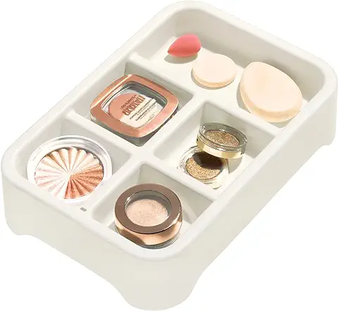 IDesign Organizador de Maquillaje, Organizador de Joyas de Plástico Reciclado sin BPA con 5 Compartimentos, Bandeja Organizadora para Guardar Accesorios, Blanco, Eco Tray  