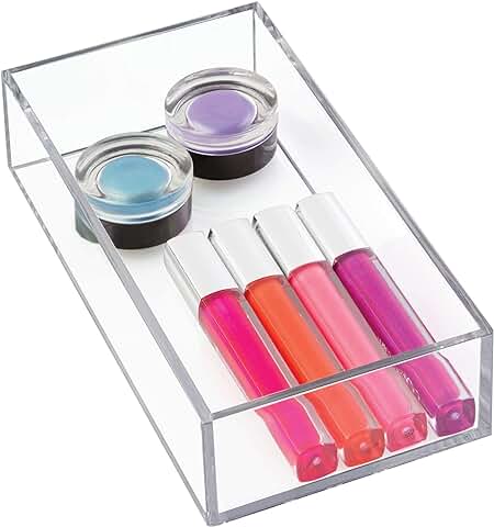 IDesign Organizador de Maquillaje y Cosméticos, Organizador de Cajones Pequeño de Plástico Libre de BPA, caja Apilable para Baño, Cocina y Oficina, Transparente  