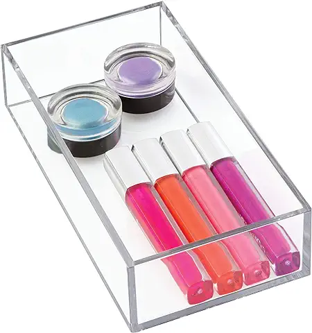 IDesign Organizador de Maquillaje y Cosméticos, Organizador de Cajones Pequeño de Plástico Libre de BPA, caja Apilable para Baño, Cocina y Oficina, Transparente  