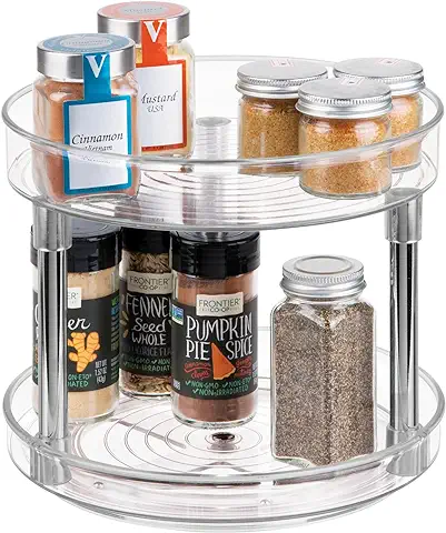 IDesign Plato Giratorio para Cocina, Organizador de Armarios con 2 Pisos de Plástico Libre de BPA, Especiero Giratorio para Guardar Especias y Latas en la Despensa, Transparente  