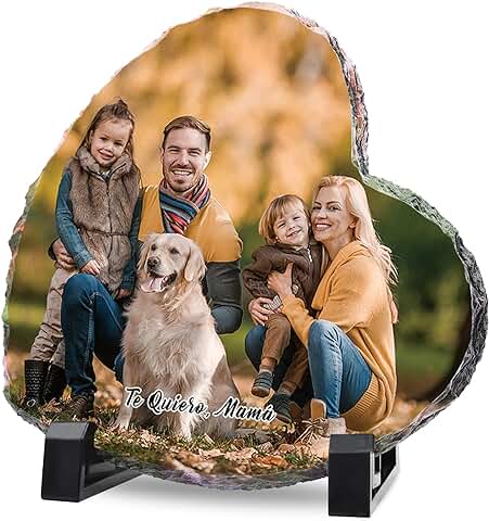 IDIY Marco de Fotos Personalizado Piedra - Portafotos Pizarra para Papá Personalizado con Foto, Regalo Día del Padre Original, Portafotos de Piedra Natural de Pizarra Personalizado con tu Foto  