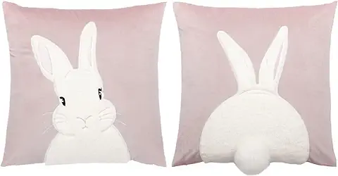 IHClink Juego de 2 Fundas de Cojín de Conejo, Cuadradas, de Terciopelo con Resorte, Decorativas, Fundas de Almohada Benny Bordadas en 3D para sala de Estar, Sofá y Dormitorio, 45 cm x 45 cm (rosa)  