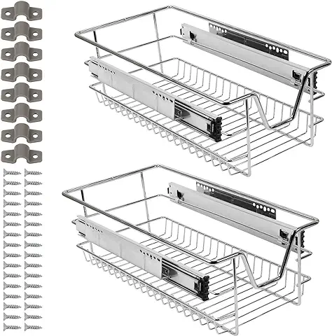 Ikodm Cajón Telescópico de Cocina de 2 x 30 cm, Cajón de Cocina, Cajón de Metal Empotrable para Armario, Cajones Extensibles  